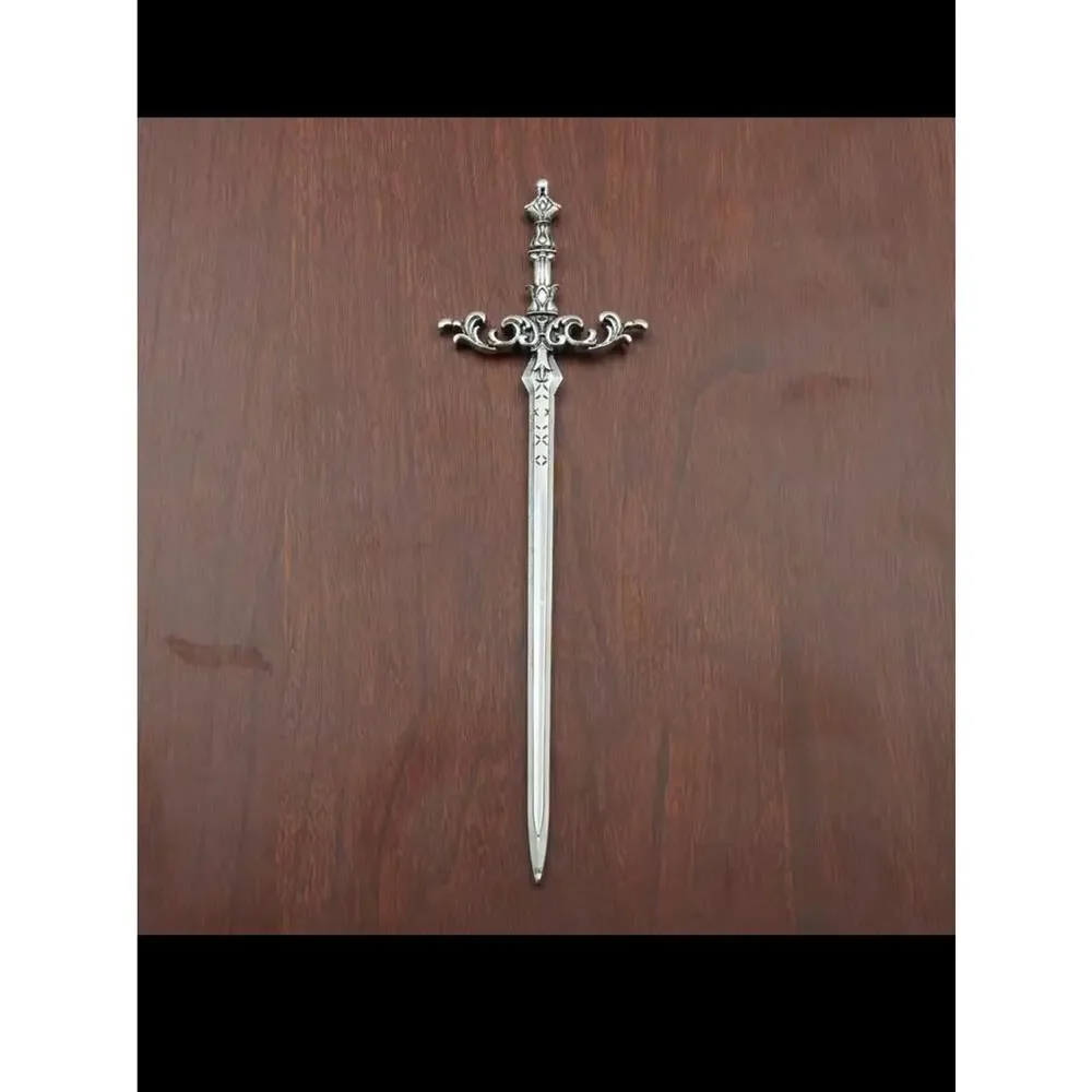 Silver Viking Celtic Sword Hair Stick Ornate Medieval Hair Accessory